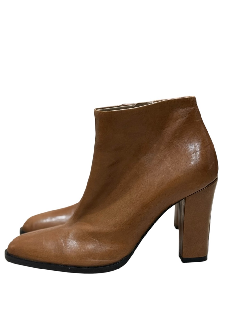 Calvin Klein Italian Leather Ankle Booties 7M Cognac Equestrian Quiet Luxury